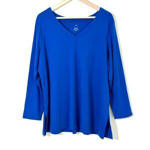 J Jill Simply Supima Side Slit Tunic Sz XL Cotton Blue V-Neck Long Sleeves Soft
